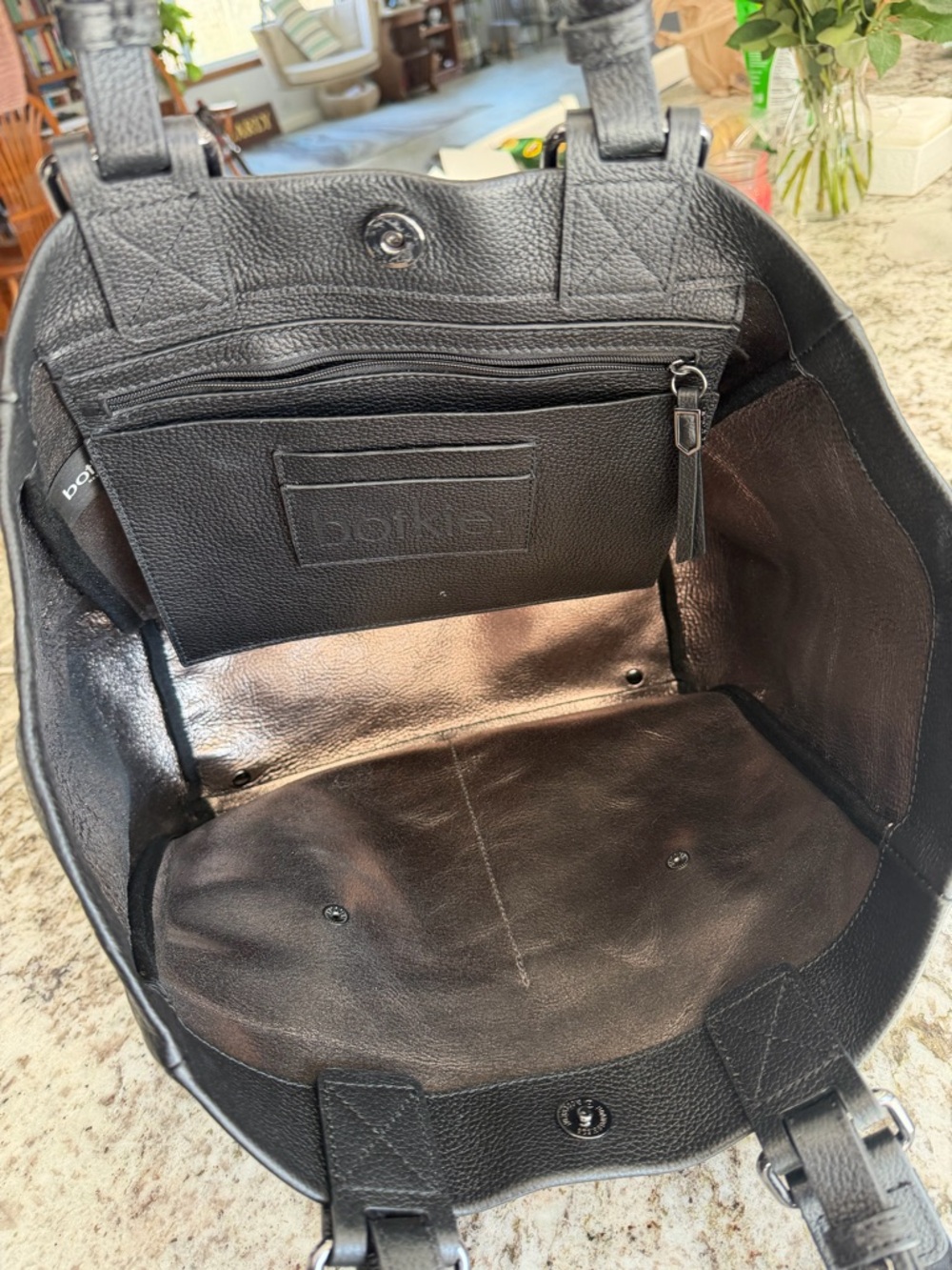 Botkier Black Pebbled Leather Tote with Logo Strap - Picture 3 of 11